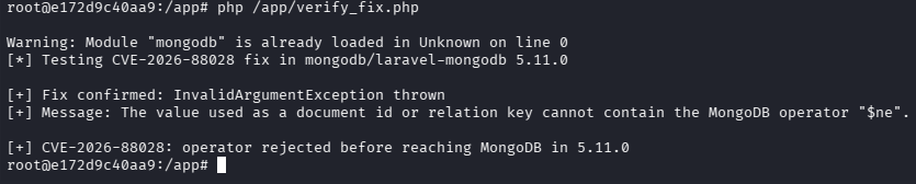 Terminal output showing InvalidArgumentException thrown by assertKeyIsNotOperator in 5.11.0
